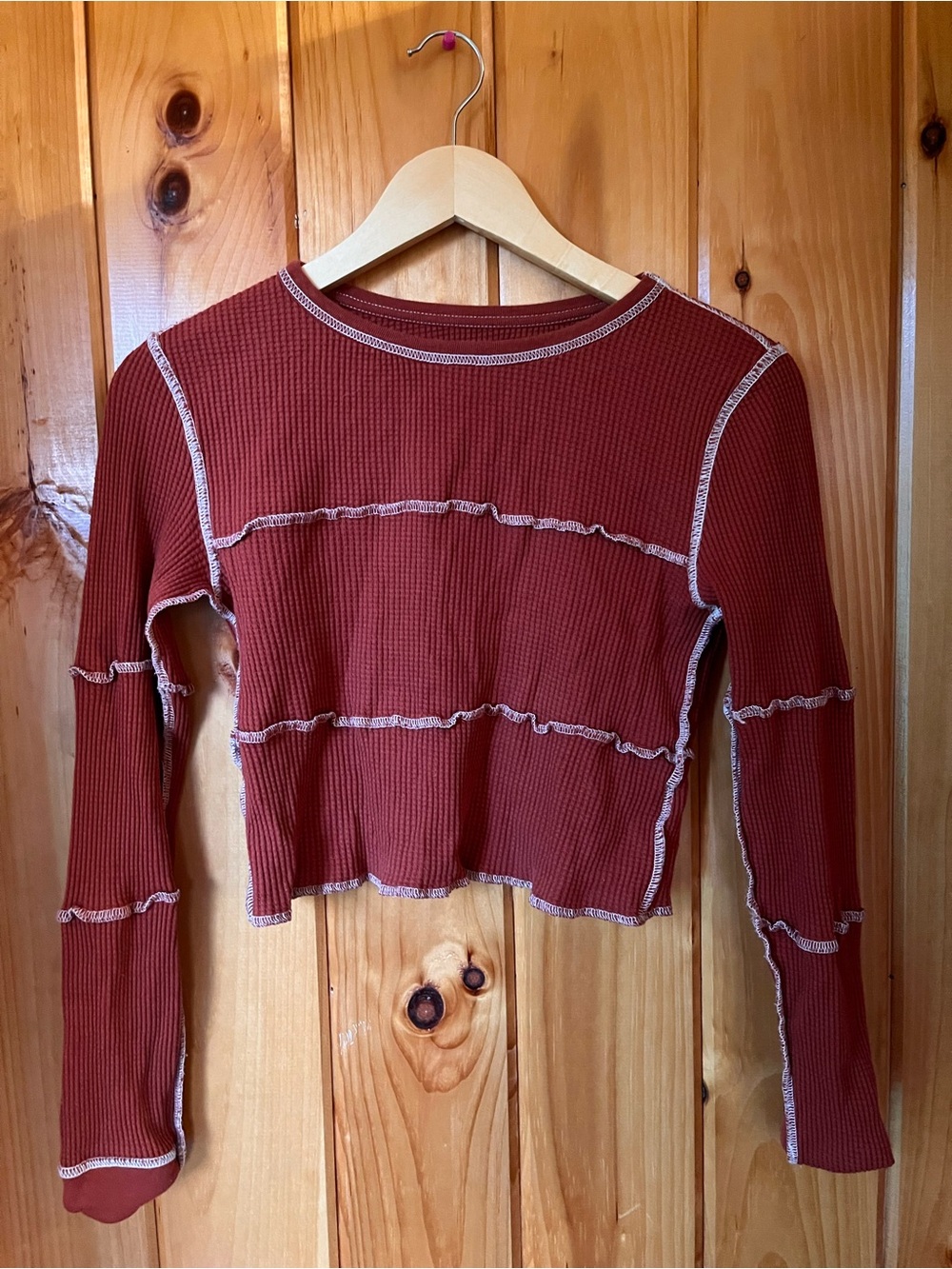 Urban outfitters rust waffle cropped long sleeve